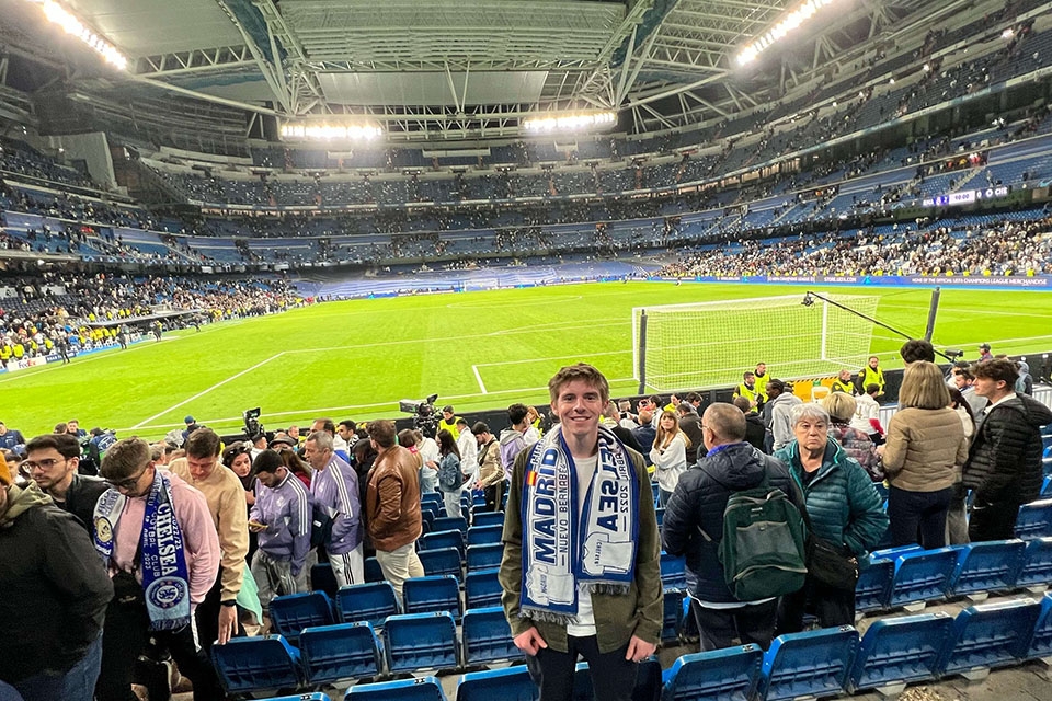 Ryan Jurgelewicz attending a soccer match in Madrid