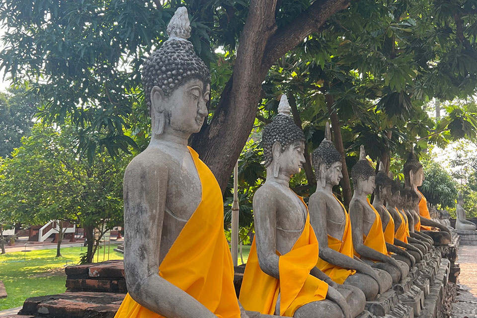 Statues of Buddha along the Ayutthaya rivers