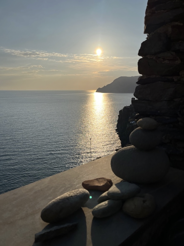 Sunset over a rocky landscape