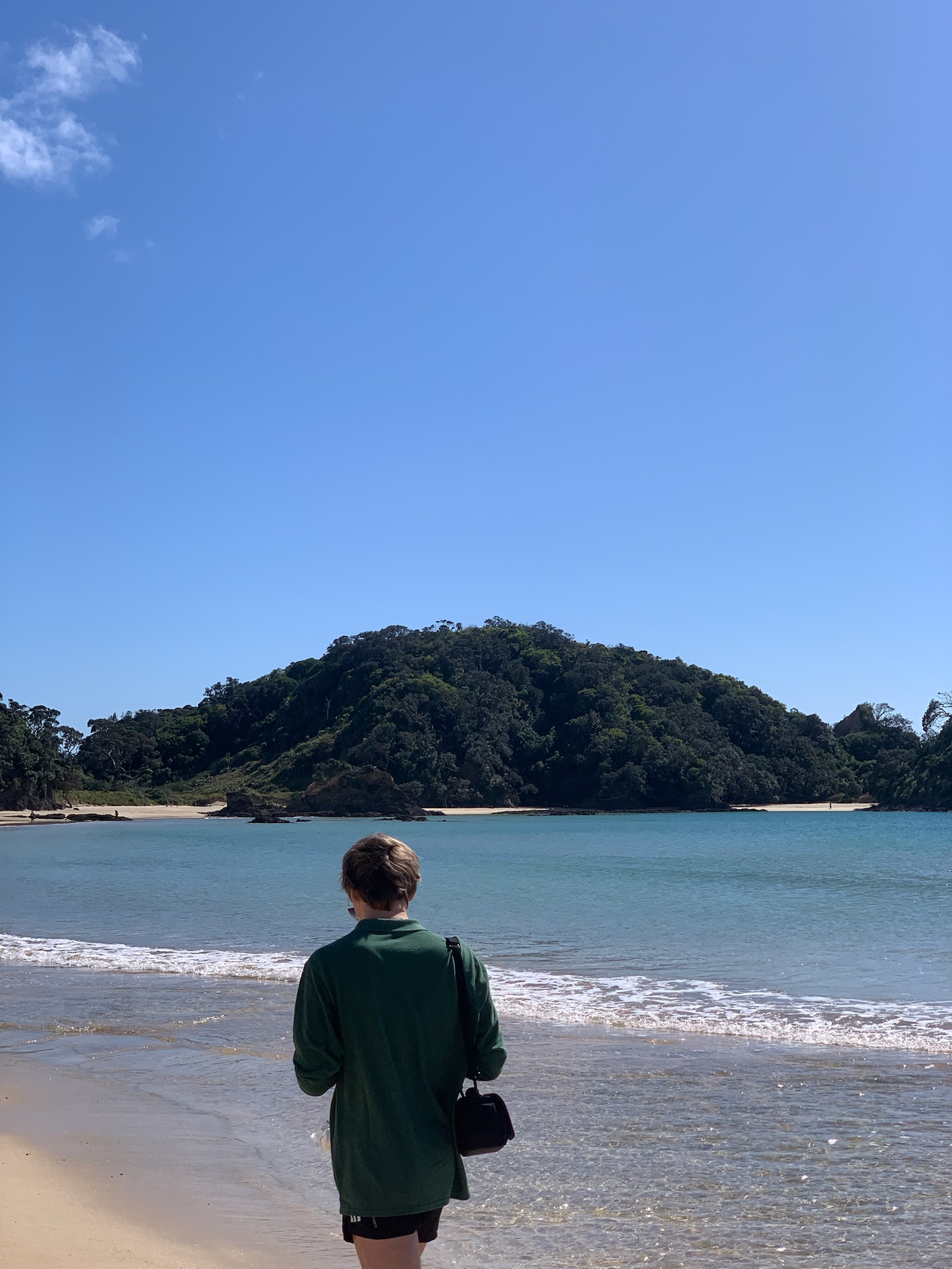 Carson Davis walks along beach