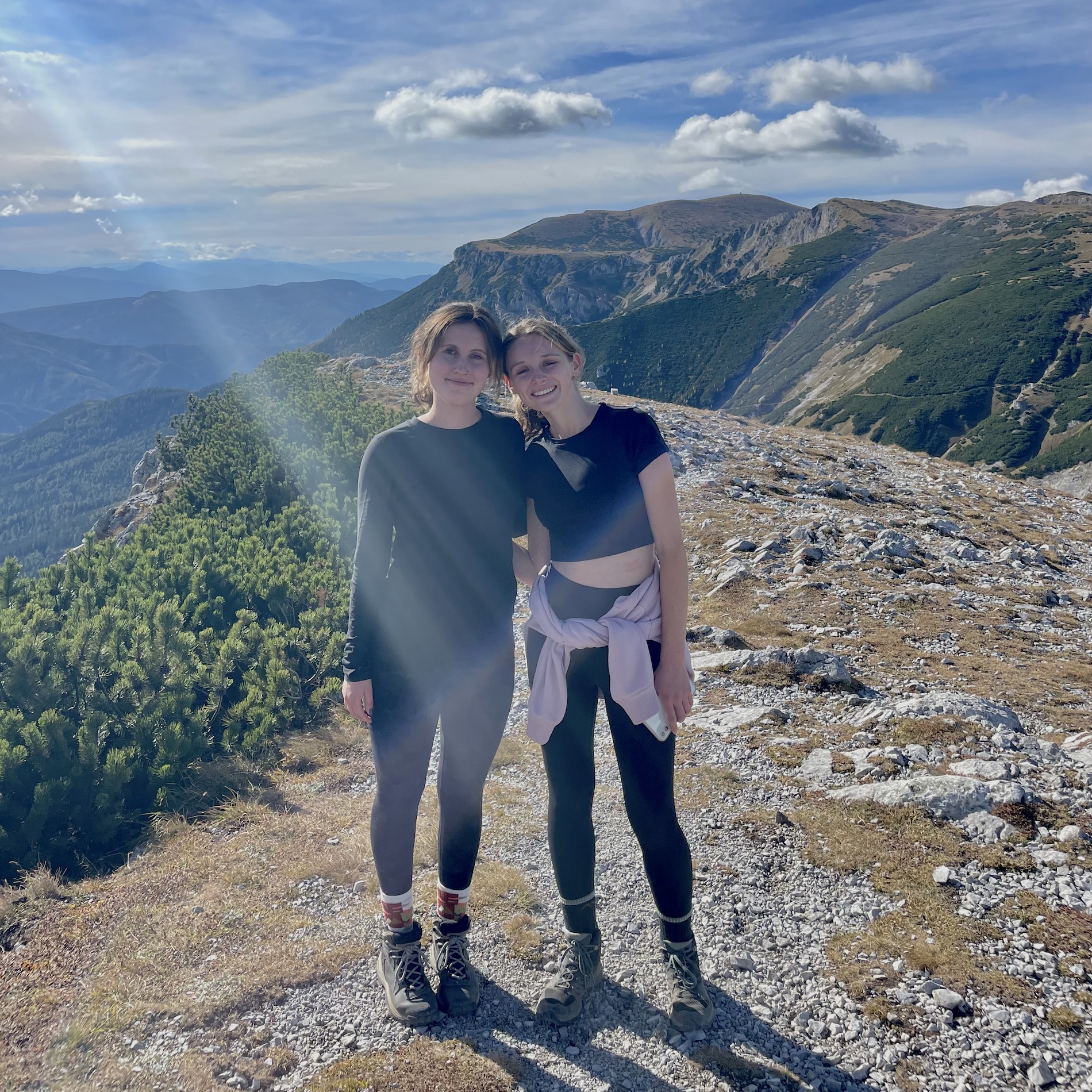 Cassidy Macklin hiking with a friend