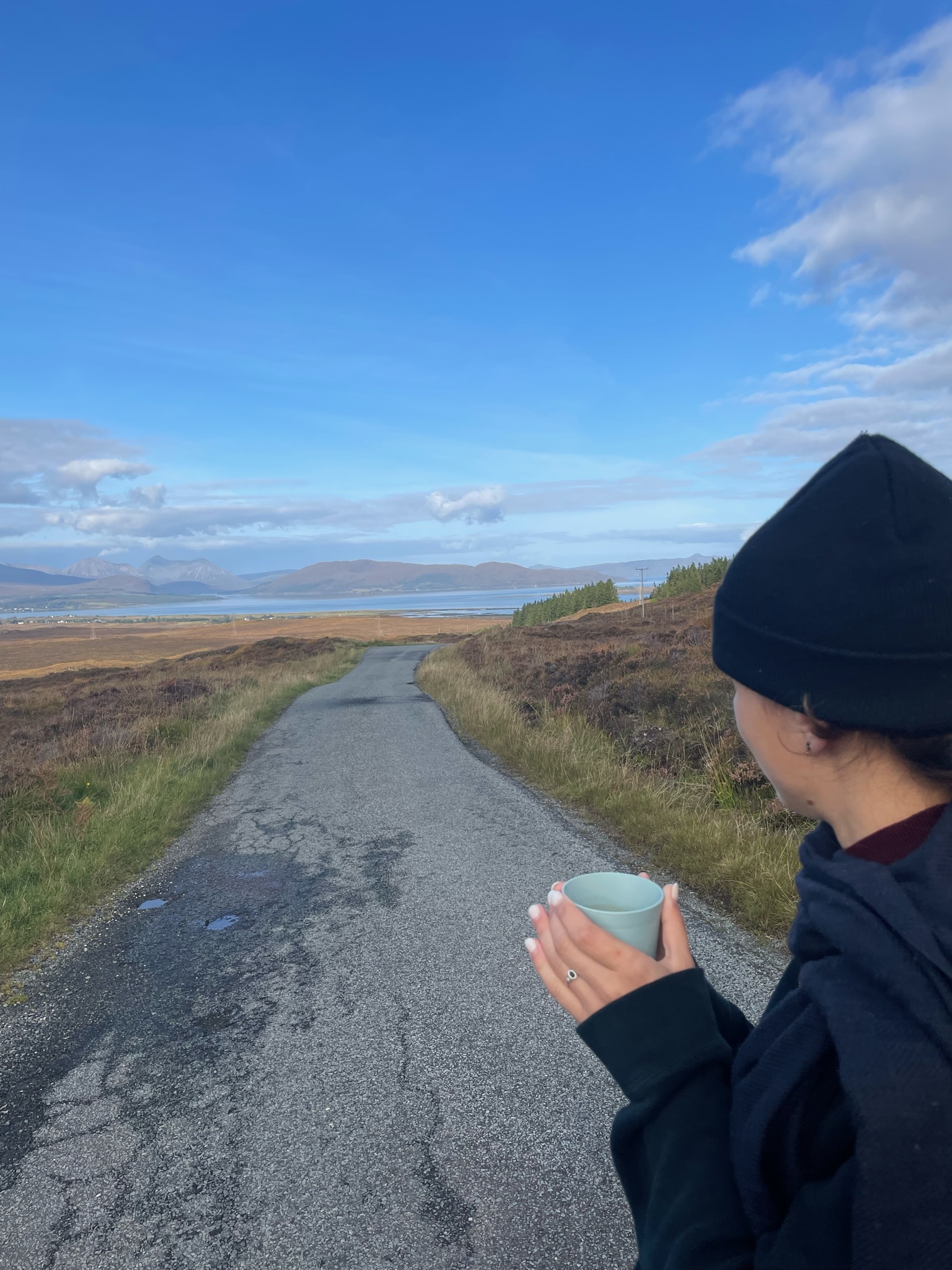 Flora Roy hiking on a bikepath in Scotland