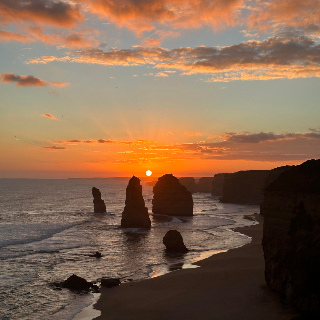 A beautiful sunset view of the 12 Apostles in Port Campbell National Park