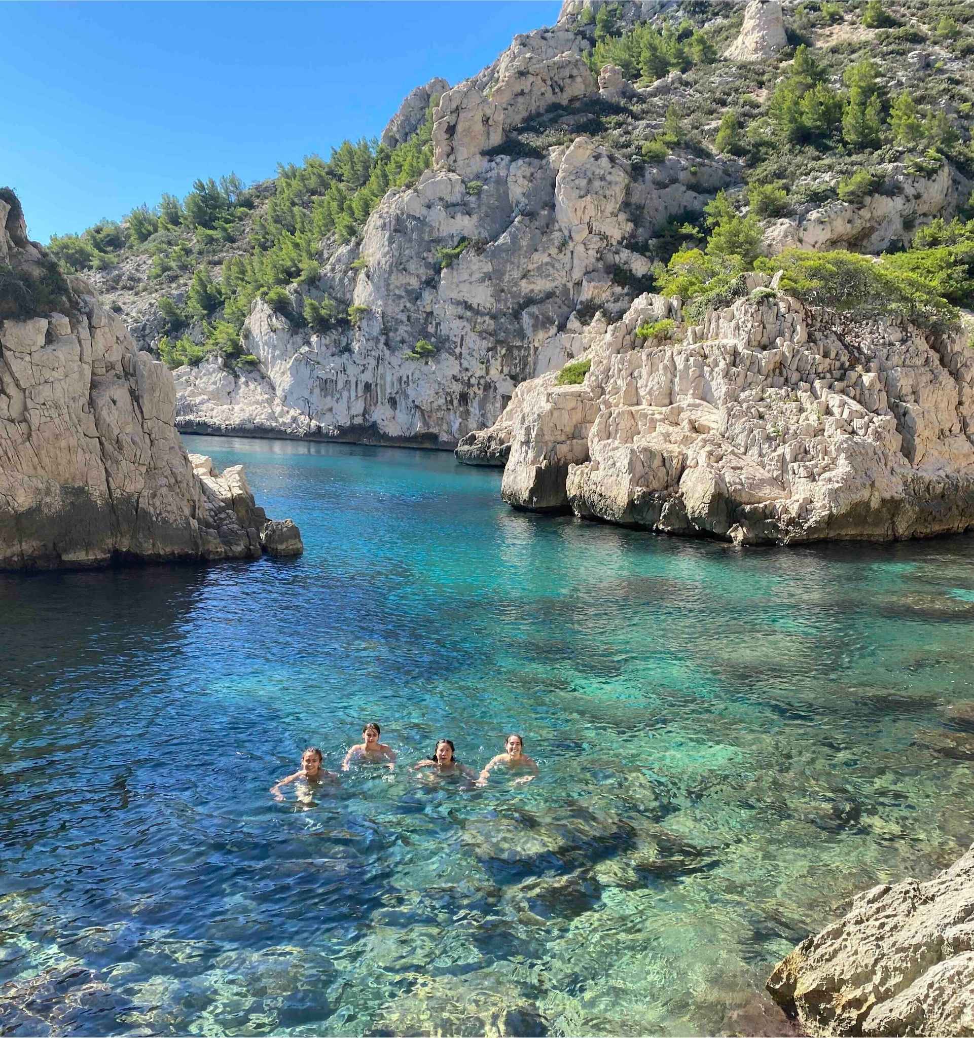 Ammara and friends swimming in the Calanques in Marseille