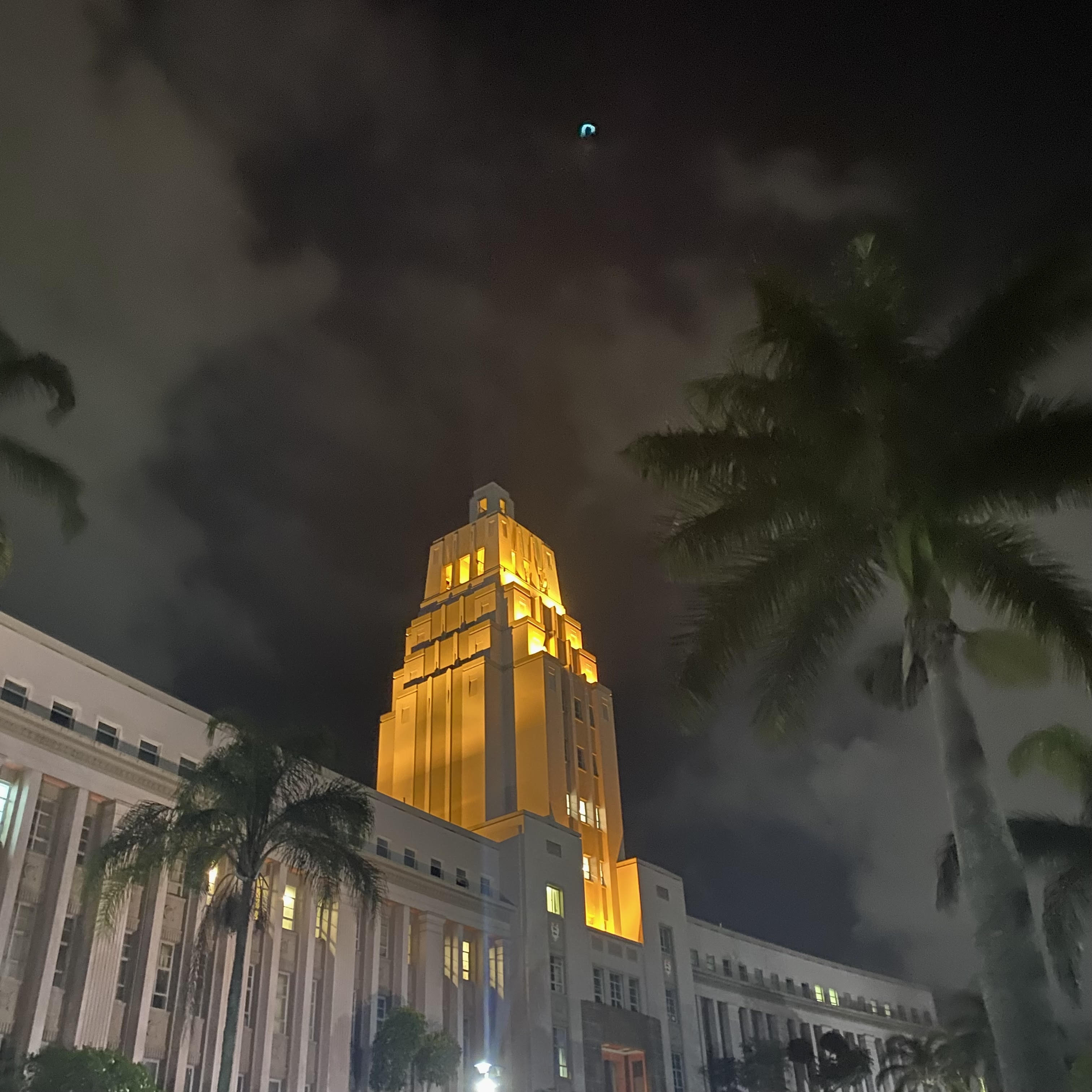 view of student exploring the city at night