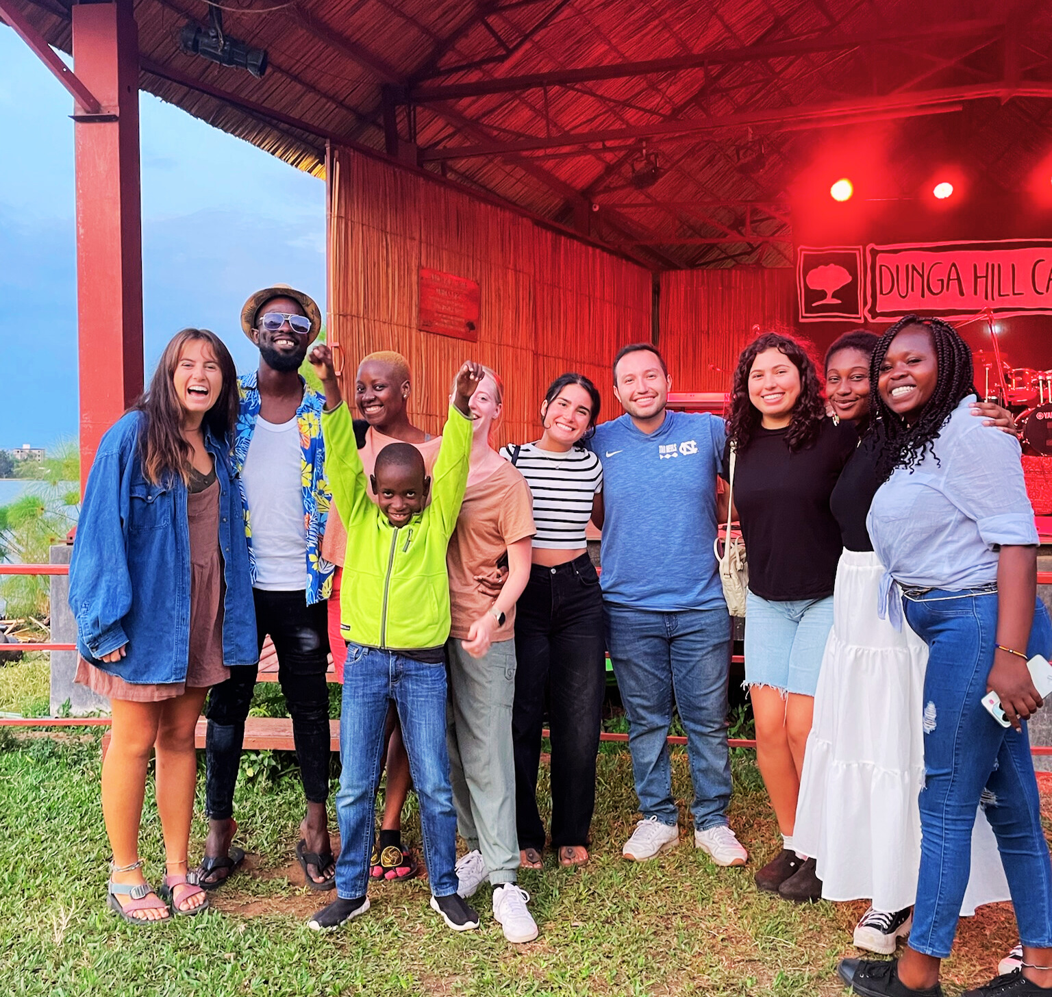 students with locals at an outing event