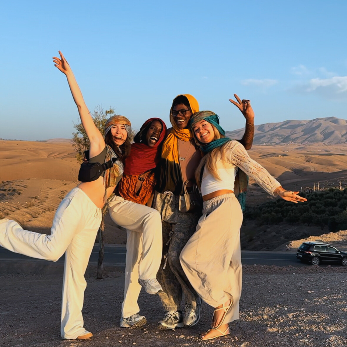 student with group of friends traveling