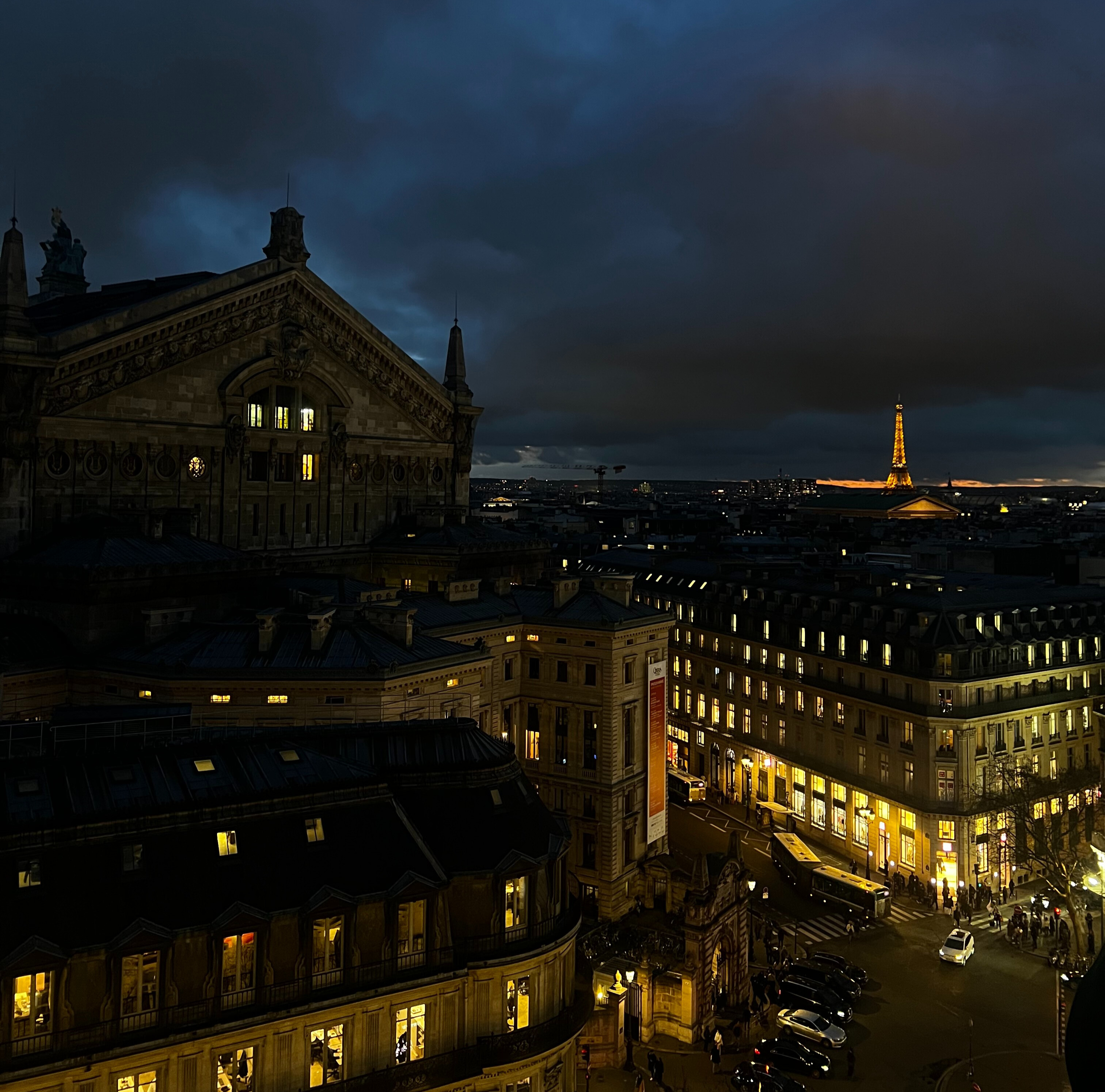 rooftop view of Paris at night