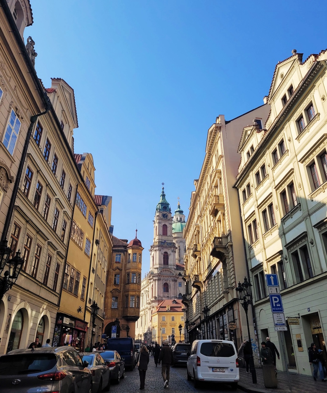street view of the building and stores leading to the Prague Castle in Czech Republic