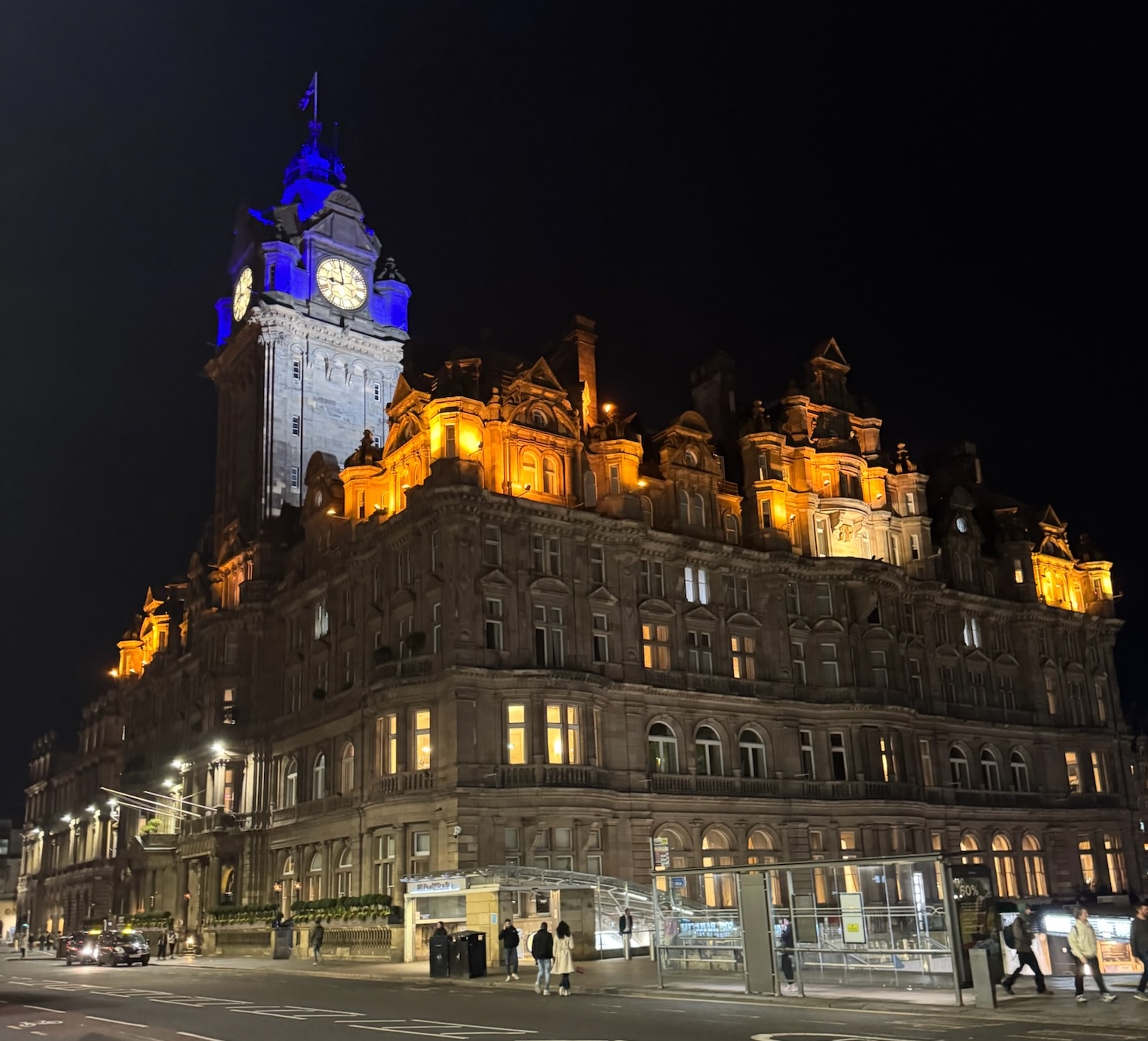 Balmoral Hotel in Edinburgh, Scotland at night