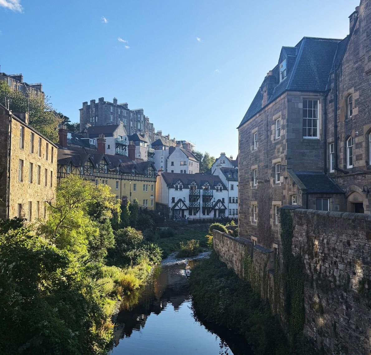view of river that pass through Dean Village in Edinburgh
