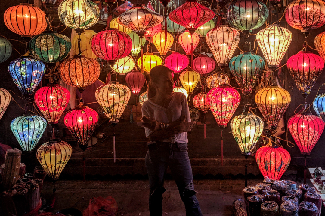 girl with colorful lanterns