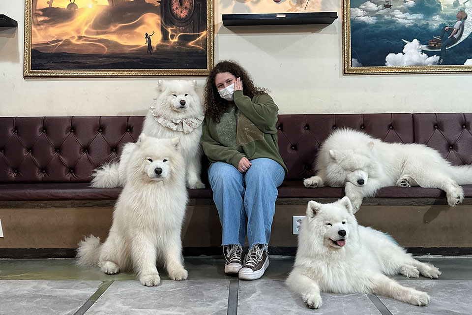 Reya Jacobs in the traditional Samoyed Dog Cafe