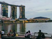 view of the Marina Barrage during dusk