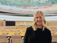 picture of student inside the  Palais des Nations, the headquarters to the United Nations in Geneva