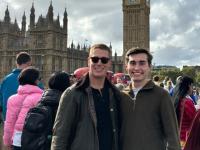 student and friend posing with Big Ben on the background