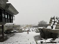view of student's campus covered in snow in Zurich