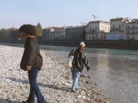 student exploring the canal in Verona, Italy