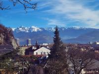 view of the tree line and Dauphine Alps in France