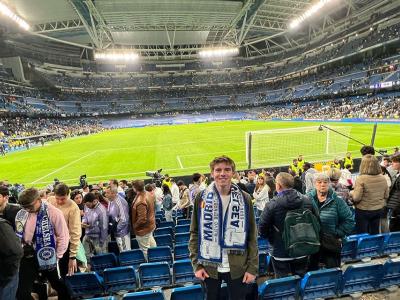 Ryan Jurgelewicz attending a soccer match in Madrid