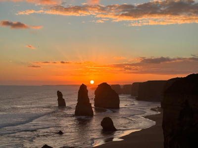 A beautiful sunset view of the 12 Apostles in Port Campbell National Park