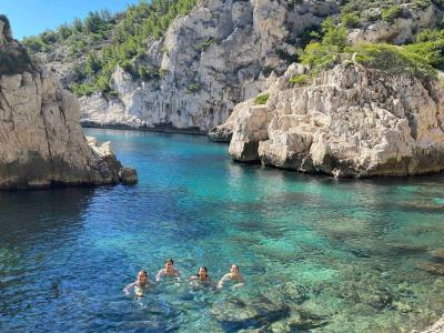 Ammara and friends swimming in the Calanques in Marseille