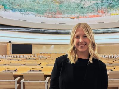 picture of student inside the Palais des Nations, the headquarters to the United Nations in Geneva