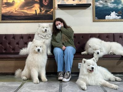 Reya Jacobs in the traditional Samoyed Dog Cafe