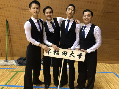 GW student Lorenz Vargas with his dance team at Waseda University in Japan.