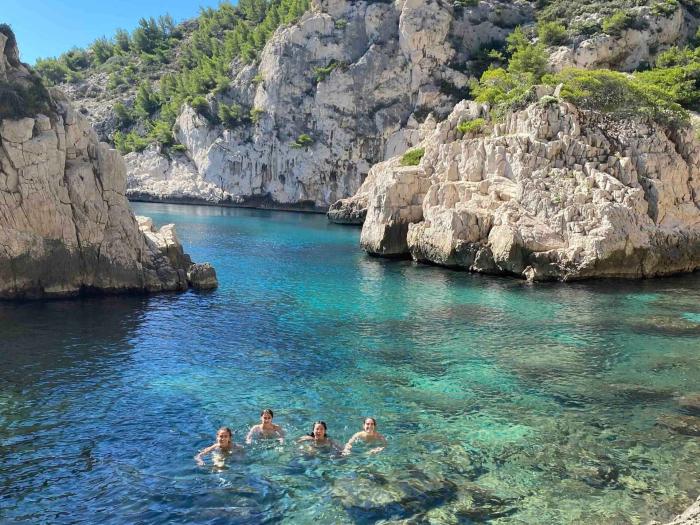 Ammara and friends swimming in the Calanques in Marseille