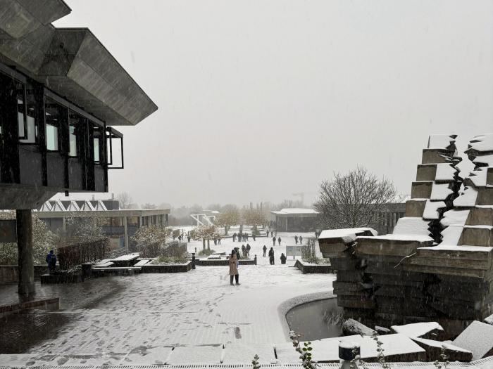 view of student's campus covered in snow in Zurich