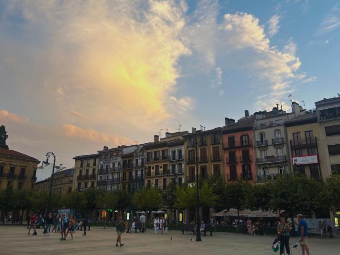 student walking through the city in Spain
