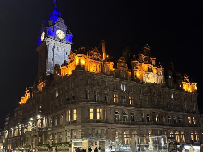 Balmoral Hotel in Edinburgh, Scotland at night